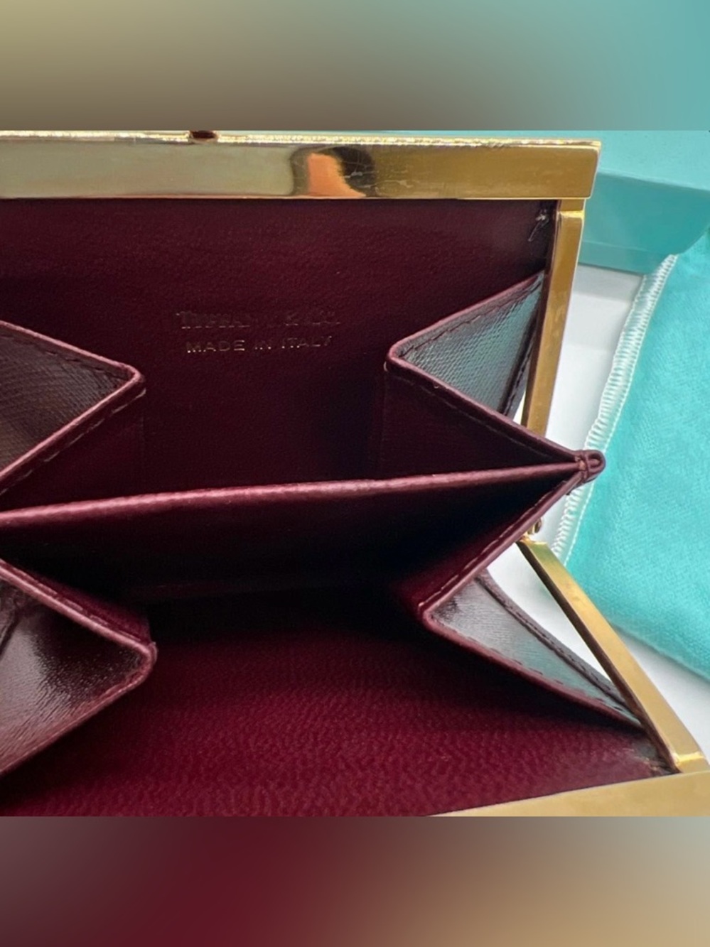 TIFFANY & CO. Wine Red Leather Vintage Coin Purse w/Box & Dusty - Picture 4 of 10